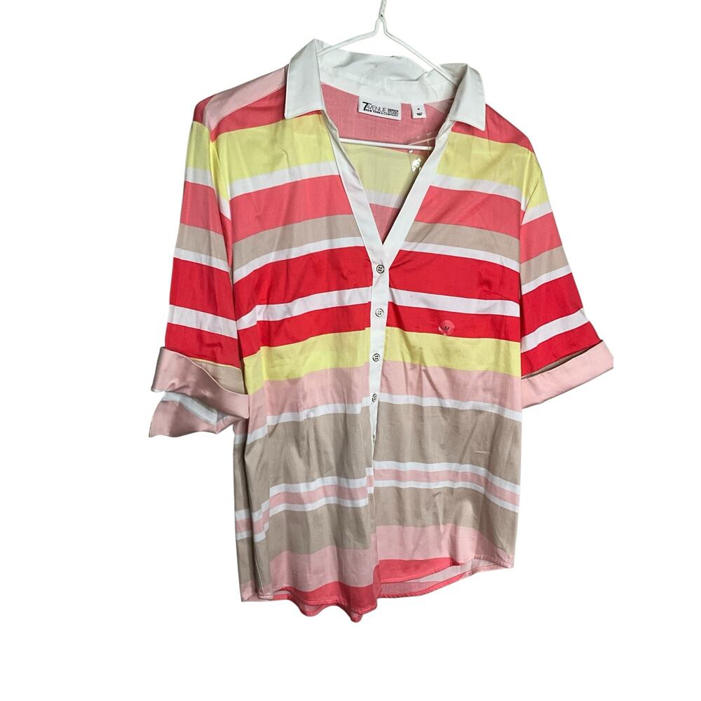 7th Avenue New York & Company Button-Up Shirt Striped Multicolor Womens Sz M NWT